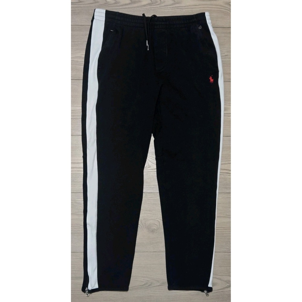 POLO RALPH LAUREN Black Side Stripe Sweatpants Men's Medium Side Zippers Joggers